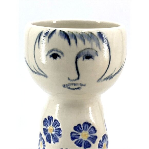 Bev Freeburg Vase Studio Art Pottery Women Lady Floral Dress 7.5" Tall Signed - Picture 2 of 8